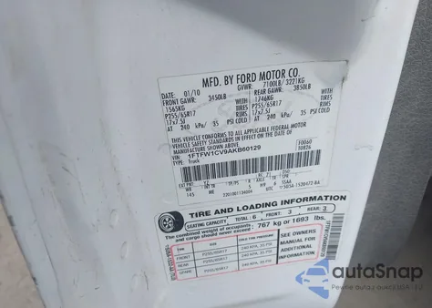 2010 Ford F-150 Xlt из США, поврежденный, VIN 1FTFW1CV9AKB60129